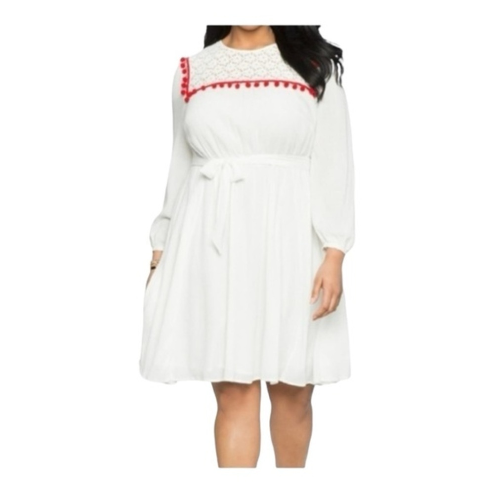 Eloquii NWT Lace Pom Pom Belted Fit Flare Midi Dress Size‎ 26W Plus